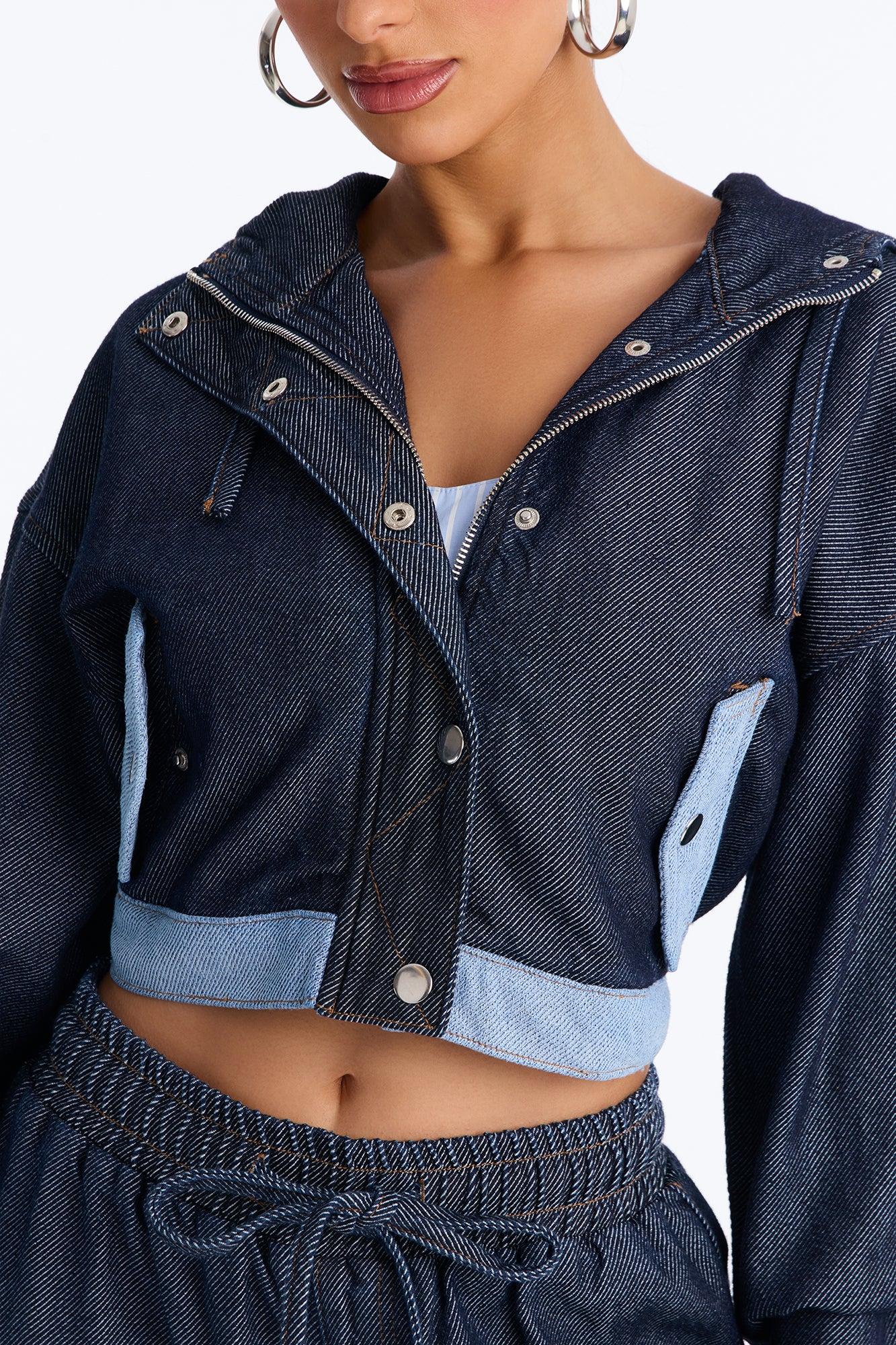 City Pulse Drapey Denim Hooded Jacket - Dark Wash Female Product Image