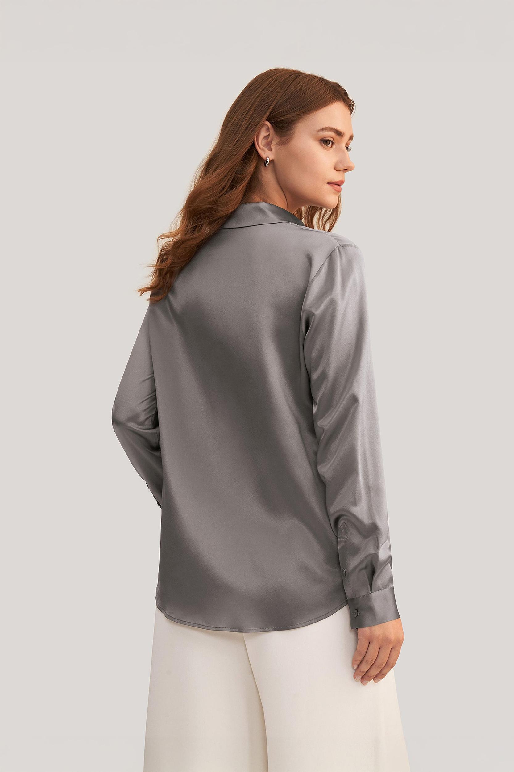 Basic Concealed Placket Silk Shirt Product Image