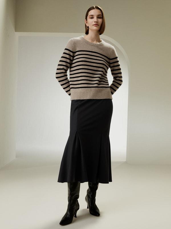 Striped Round Collar Cashmere Sweater Product Image