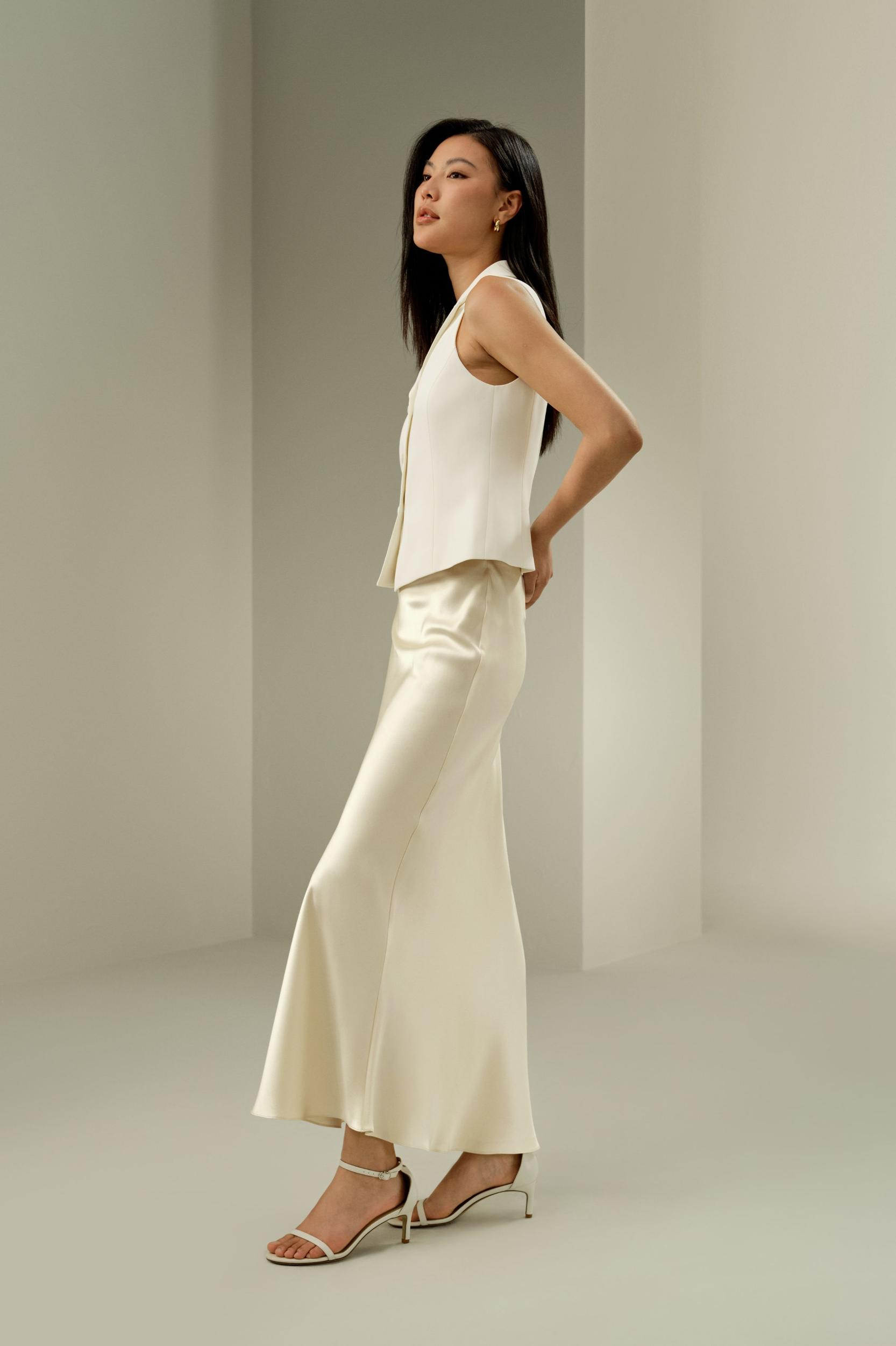 LILYSILK Skirt Silk Long - for Women - Lily White Luxurious Silk Charmeuse - Luxurious Flare Hem Skirt Petite 8 Product Image