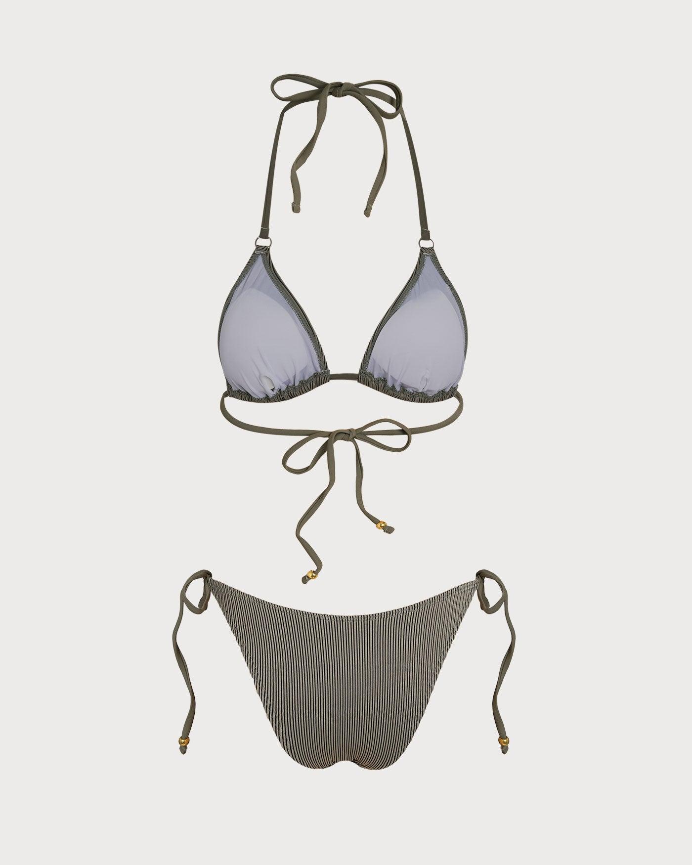 Green Striped Triangle Bikini Set Product Image