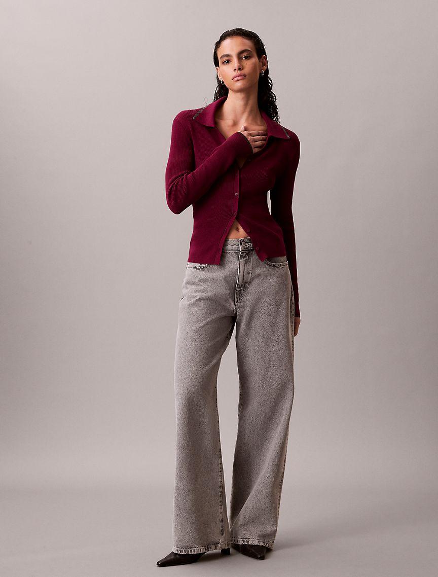 Smooth Cotton Rib Tipped Polo Cardigan Product Image