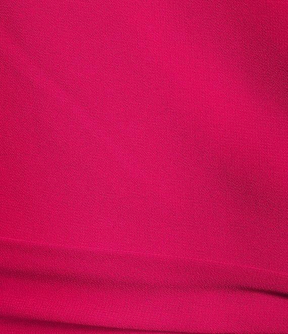 Leslie Fay Chiffon Crepe V Neck Flutter Sleeve Tie Sash A-Line Dress Product Image