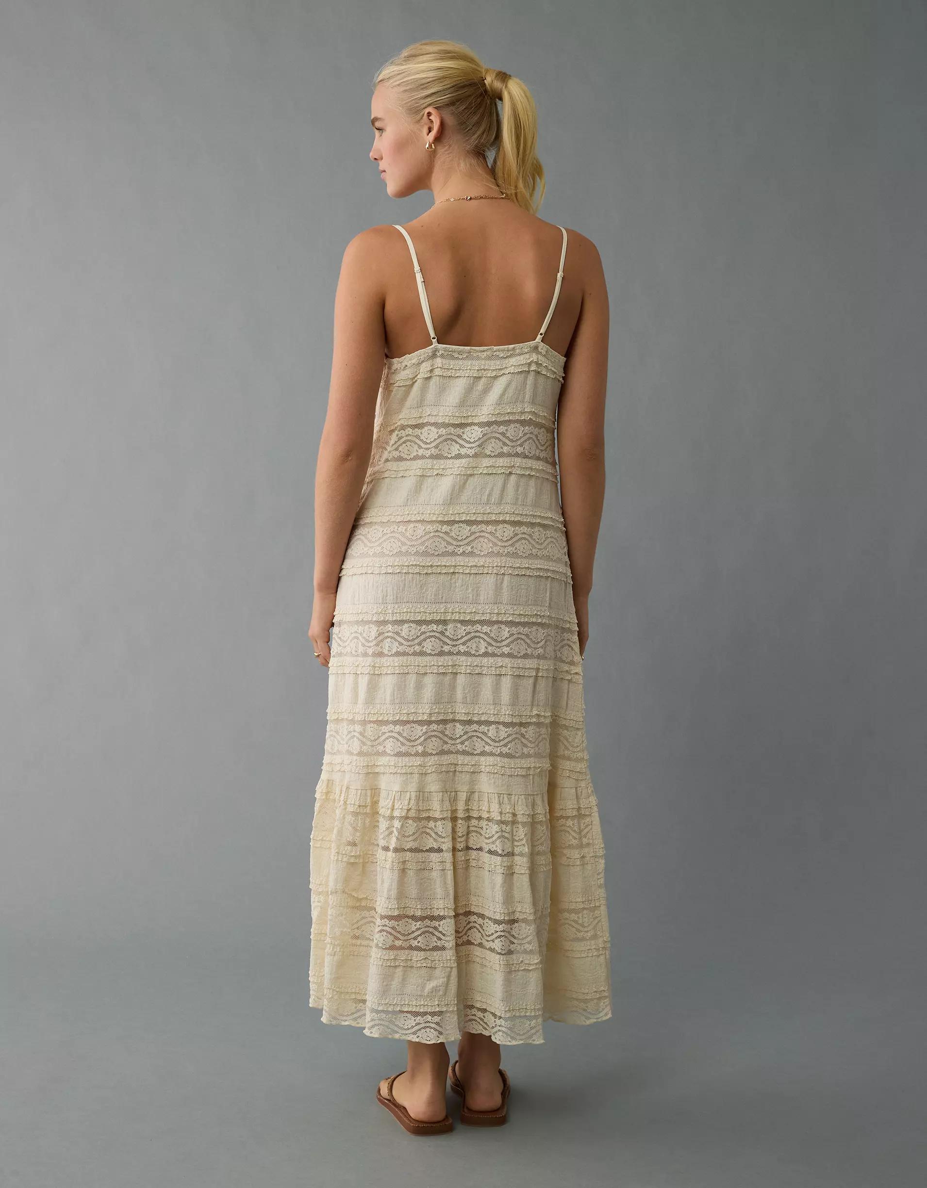 AE Lace V-Neck Tiered Midi Dress Product Image