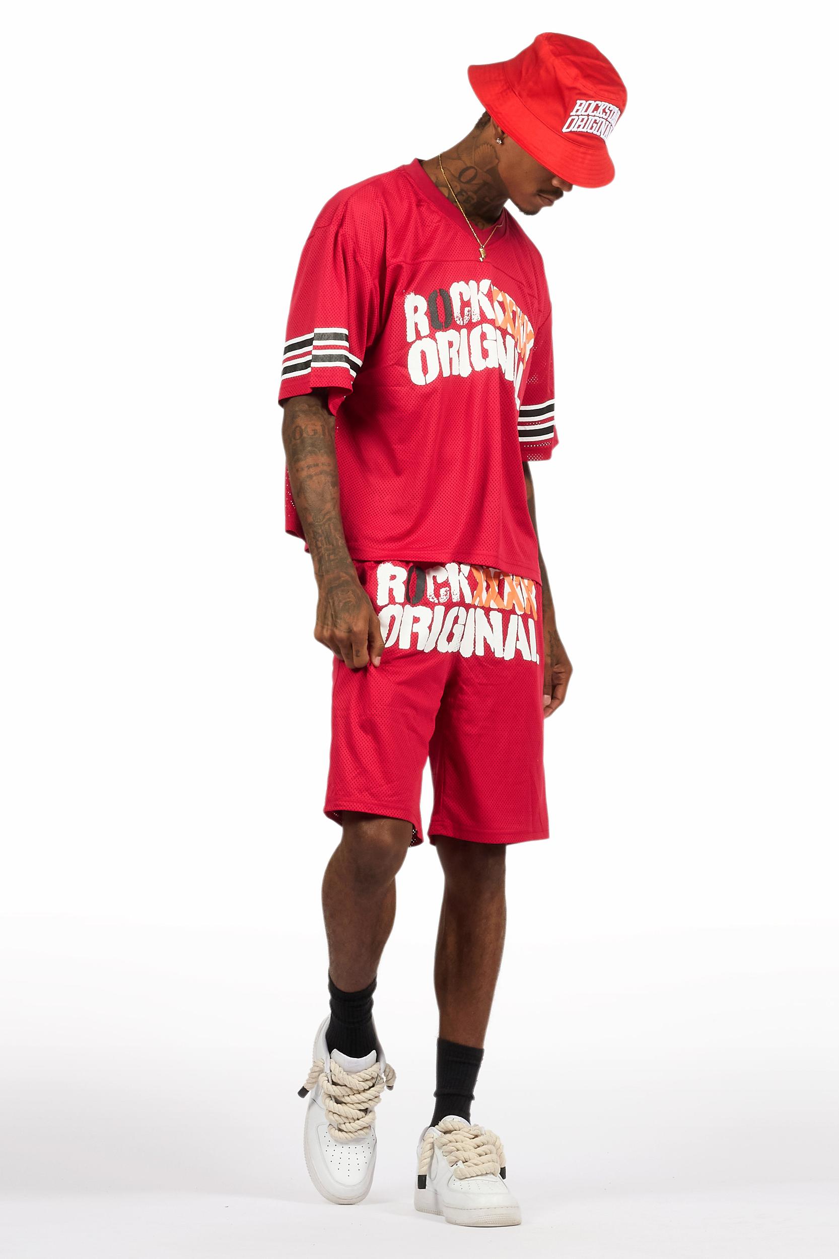 Crown Red Mesh Jersey Short Set Male Product Image