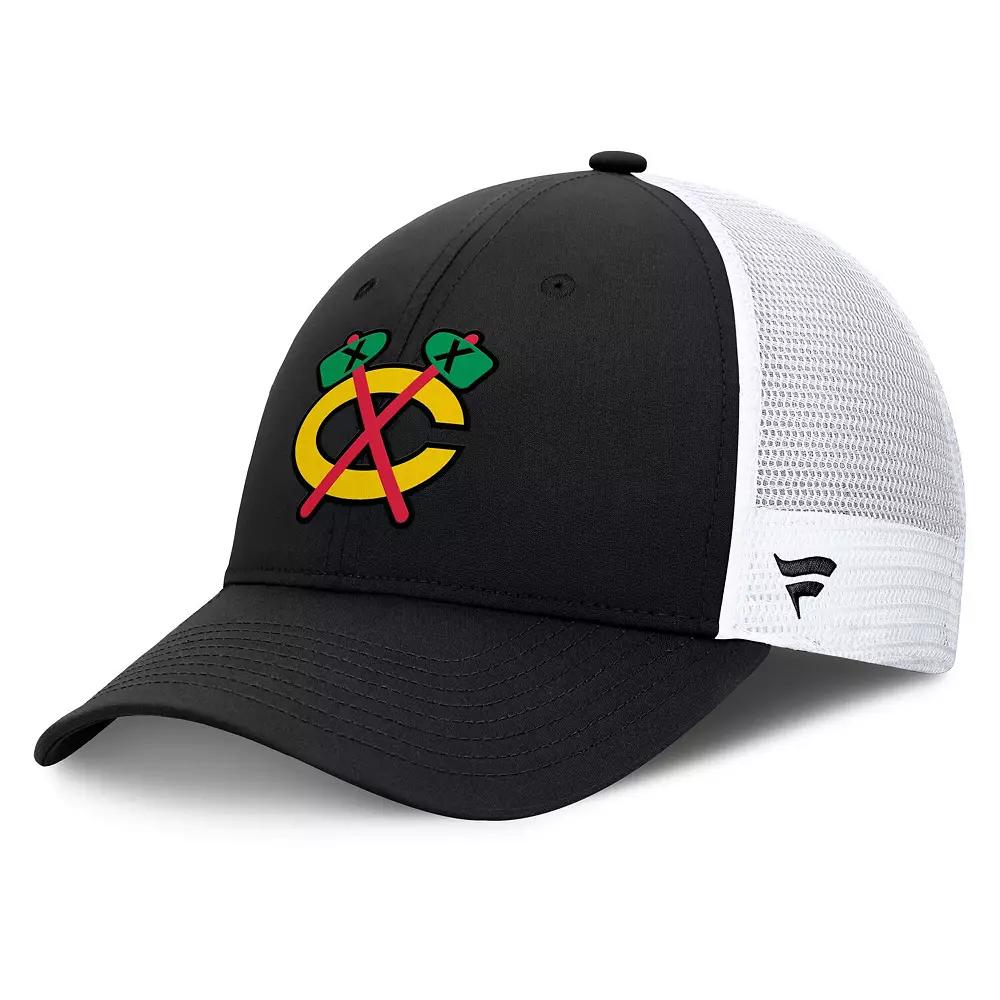 Men's Fanatics Black/White Chicago Blackhawks Authentic Pro Simple Rink Trucker Adjustable Hat Product Image