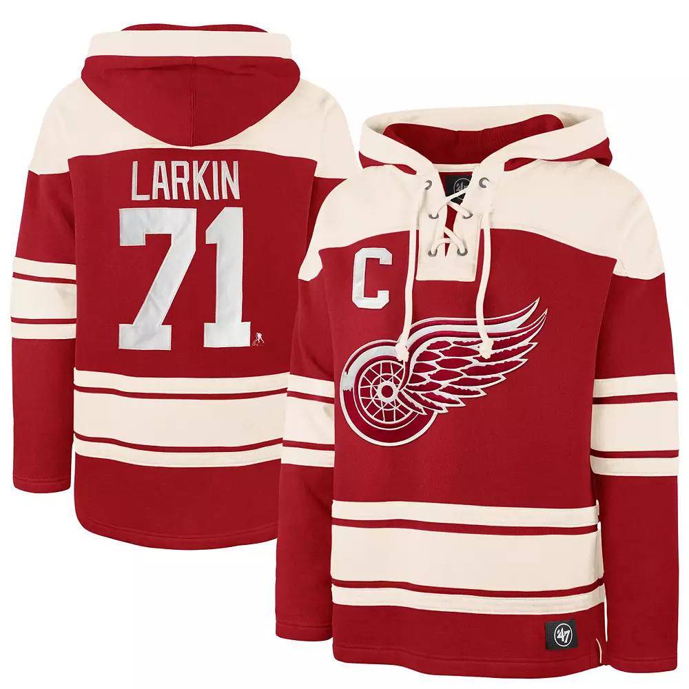 Men's '47 Dylan Larkin Red Detroit Red Wings Captain Patch Player Name & Number Lacer Pullover Hoodie, Size: Medium Product Image