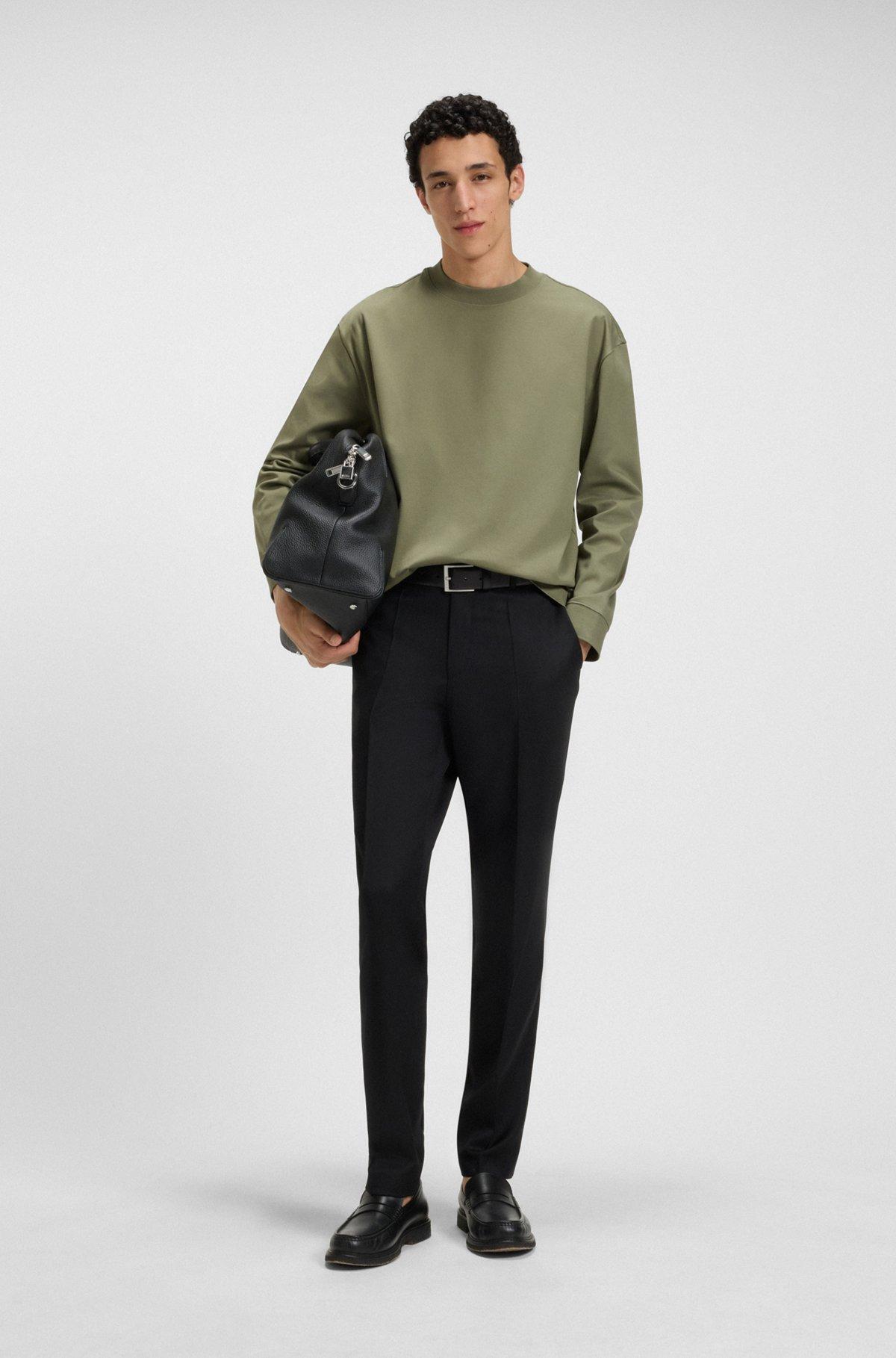 BOSS - Relaxed-fit long-sleeved T-shirt in mercerized cotton - Green Product Image