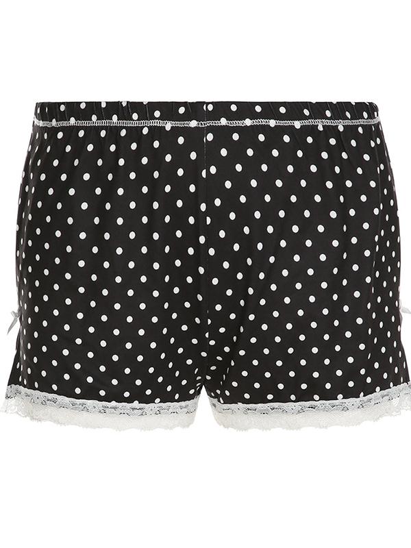 Polka Dot Lace Bow Split Shorts Product Image