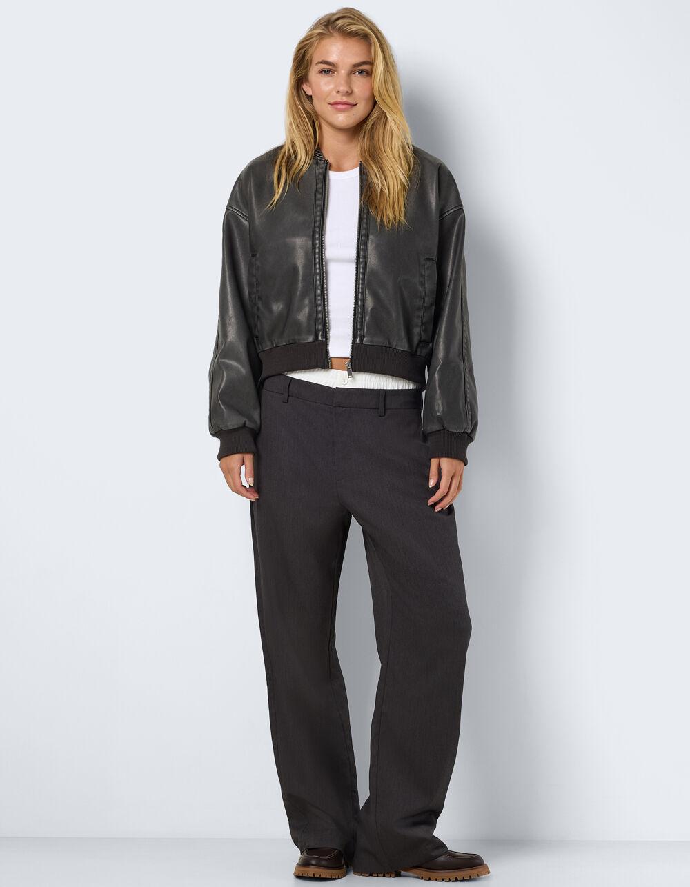 NOISY MAY Dixie Womens Faux Leather Bomber Jacket - BLACK Product Image