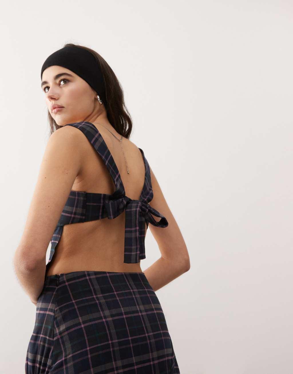 COLLUSION tie back cami top in multi plaid - part of a set Product Image