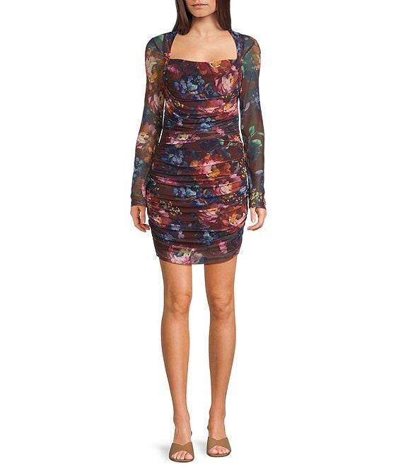 Guess Bernadette Long Sleeve Printed Slinky Mesh Sheath Dress Product Image