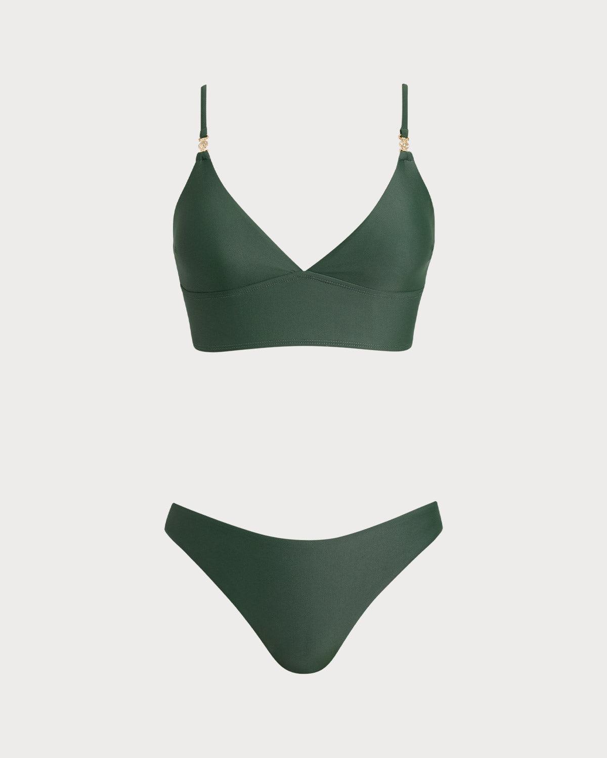 Green Triangle Drawstring Bikini Sets Product Image