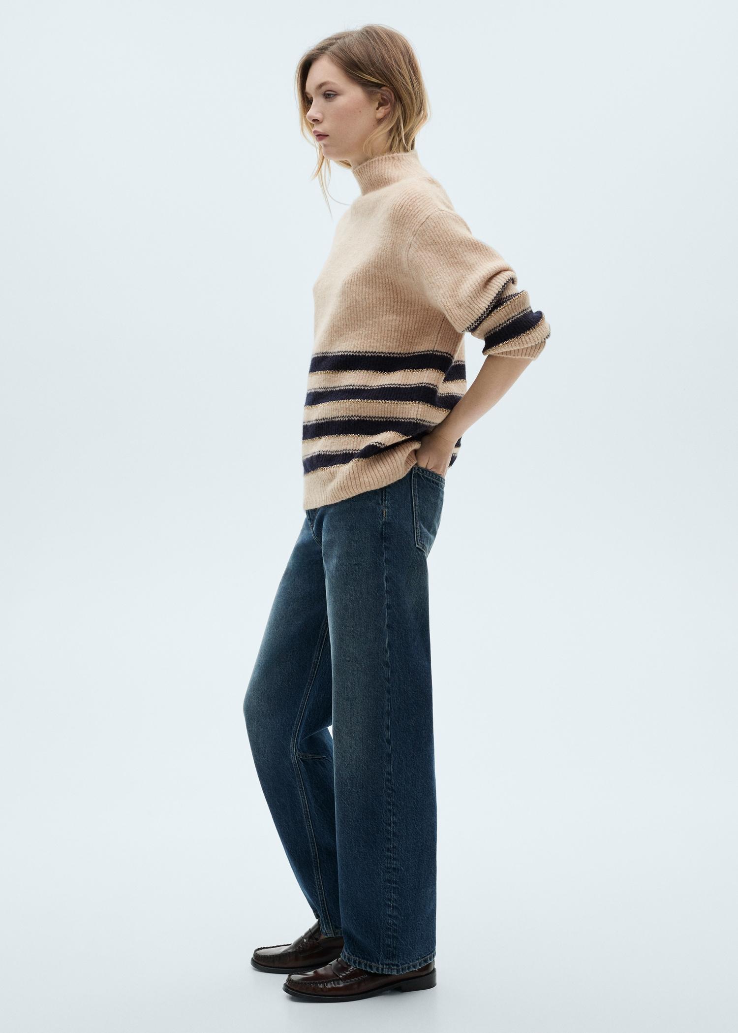 Striped sweater with perkins neck - Women | MANGO USA Product Image
