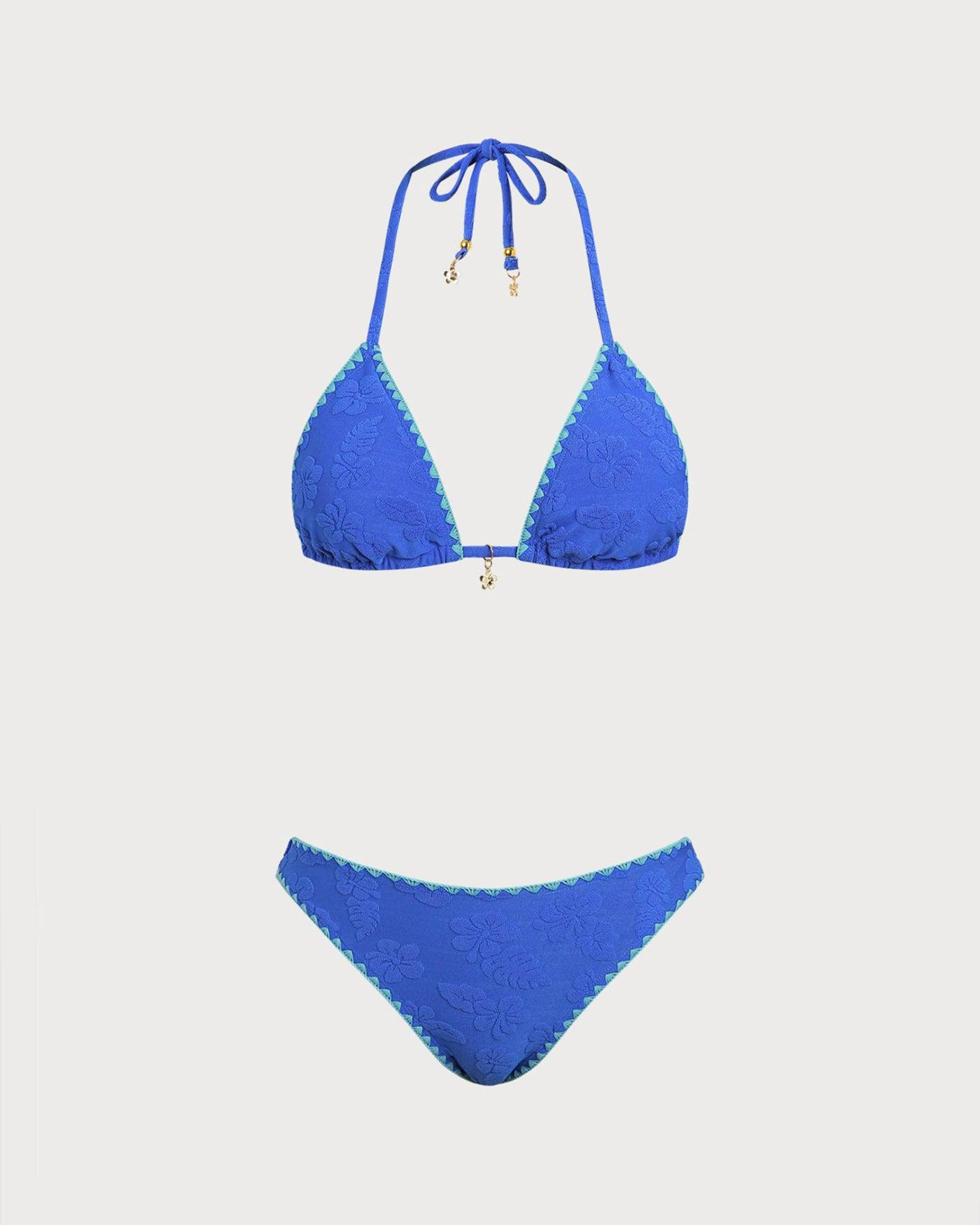 Blue Contrasting Halter Bikini Set Product Image