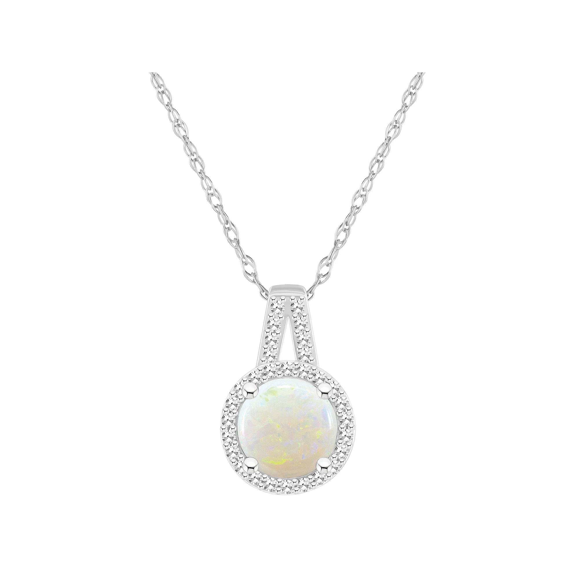 Celebration Gems Sterling Silver 7 mm Round Gemstone & 1/8 Carat T.W. Diamond Halo Pendant Necklace, Women's, Size: 18", White Product Image