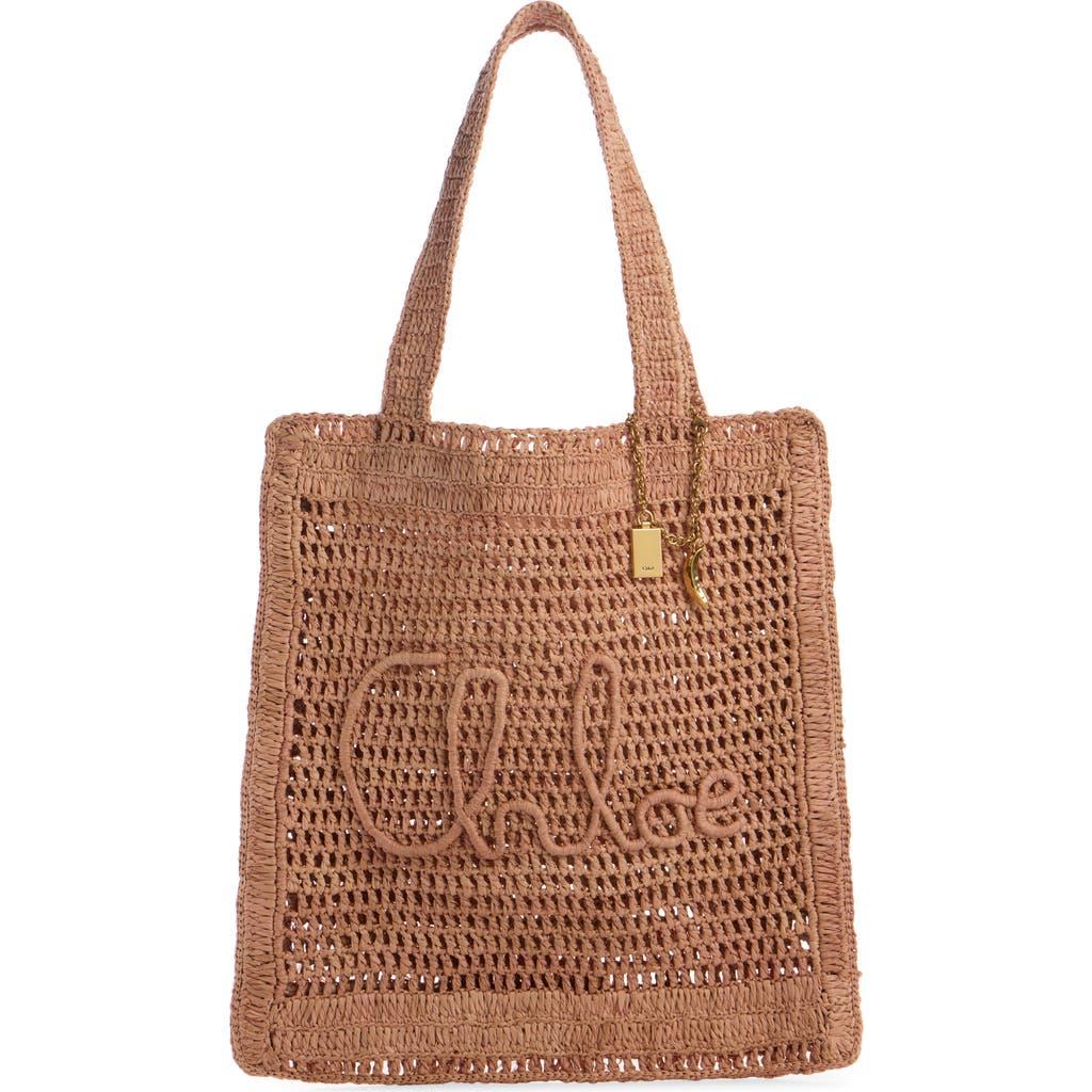 CHLOÉ Summer Banana Embellished Crocheted Embroidered Faux Raffia Tote In Beige Product Image