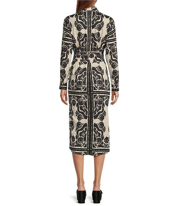 Antonio Melani Roxanne Printed Tie Waist Collar Neckline Long Sleeve Midi Dress Product Image