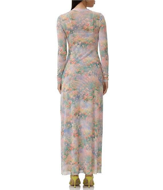 AFRM Paola Floral Print Crew Neck Long Sleeve Ankle Mesh Maxi Dress Product Image