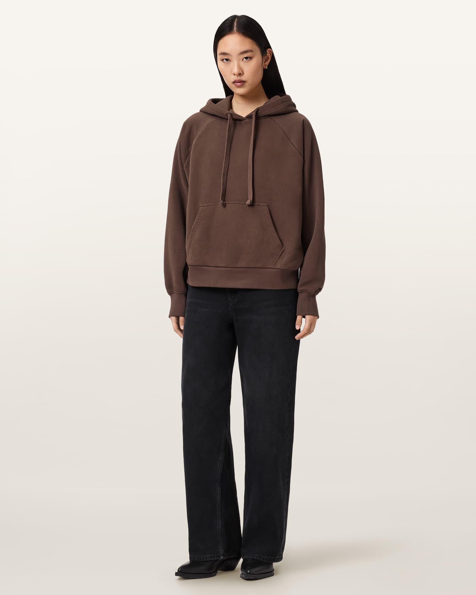 Talon Underground Sequin Oversized Hoodie Bitter Brown | ALLSAINTS US Product Image