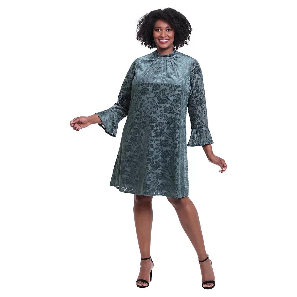 Plus Size London Times Mockneck Bell Sleeve Trapeze Dress, Women's, Size: 18 W, Green Product Image