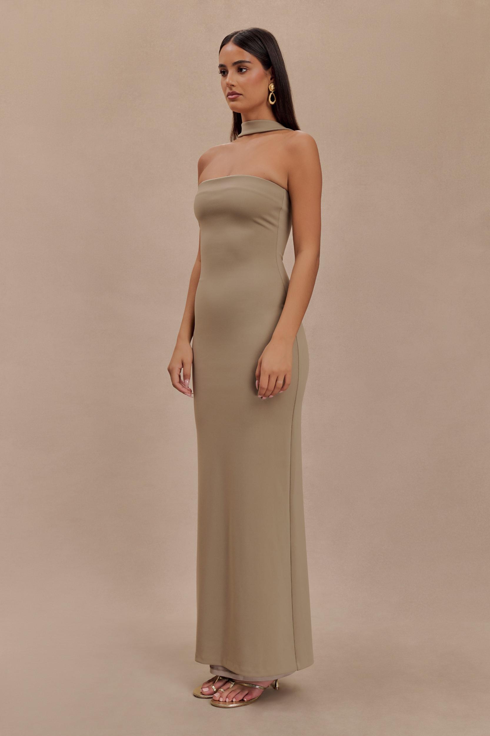 Velma Halter Collar Maxi Dress - Mushroom Product Image