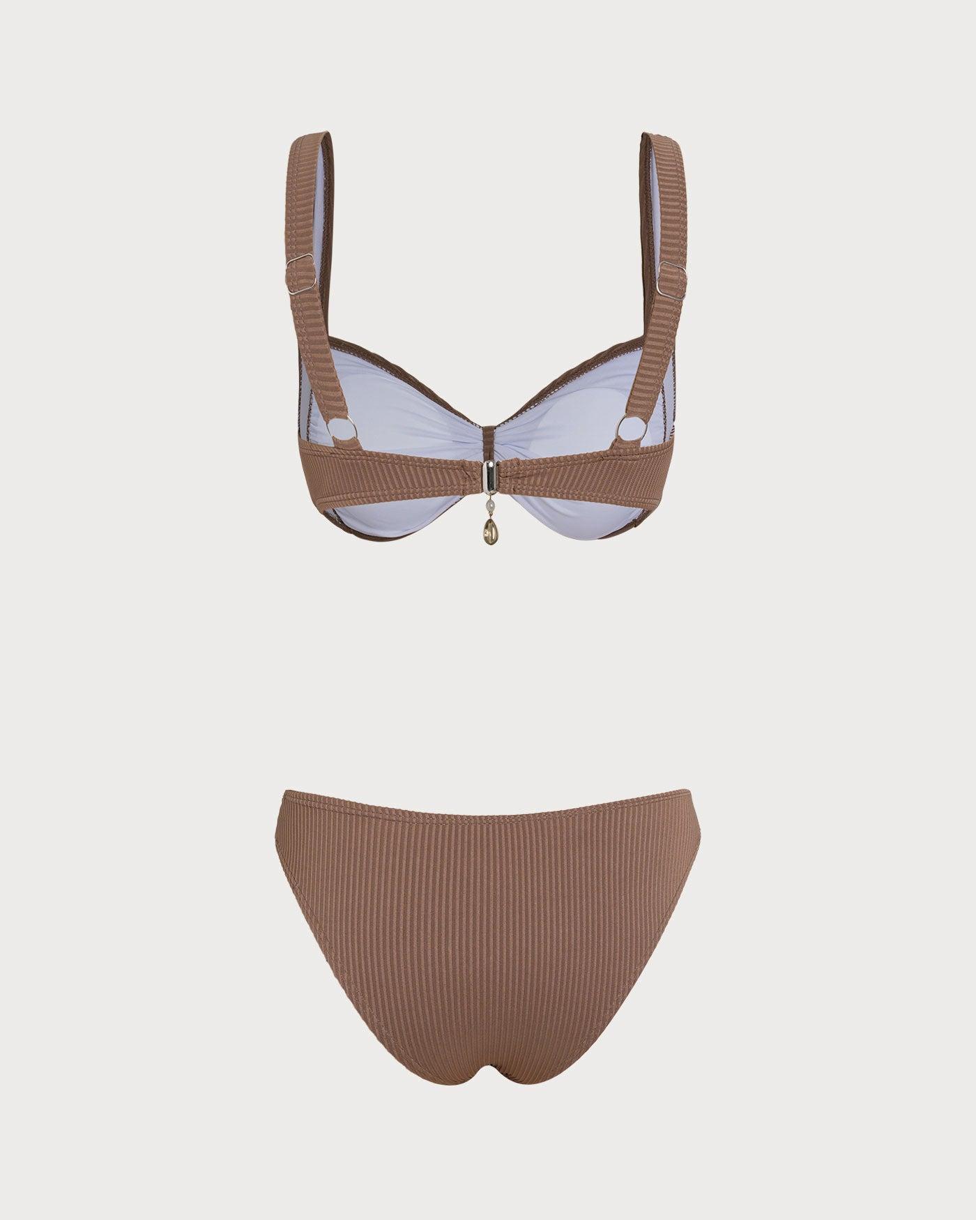 Brown Striped Triangle Bikini Set Product Image