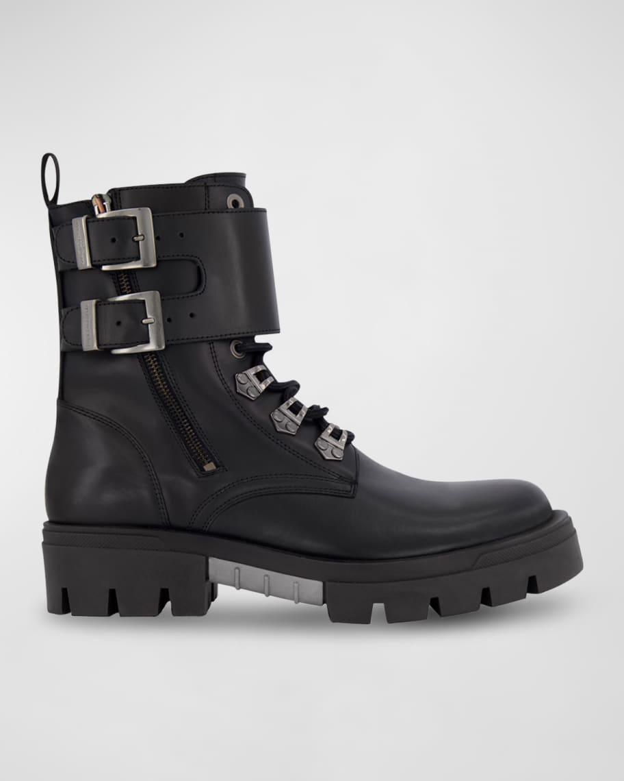 Men's Double-Buckle Monk Leather Combat Boots Product Image