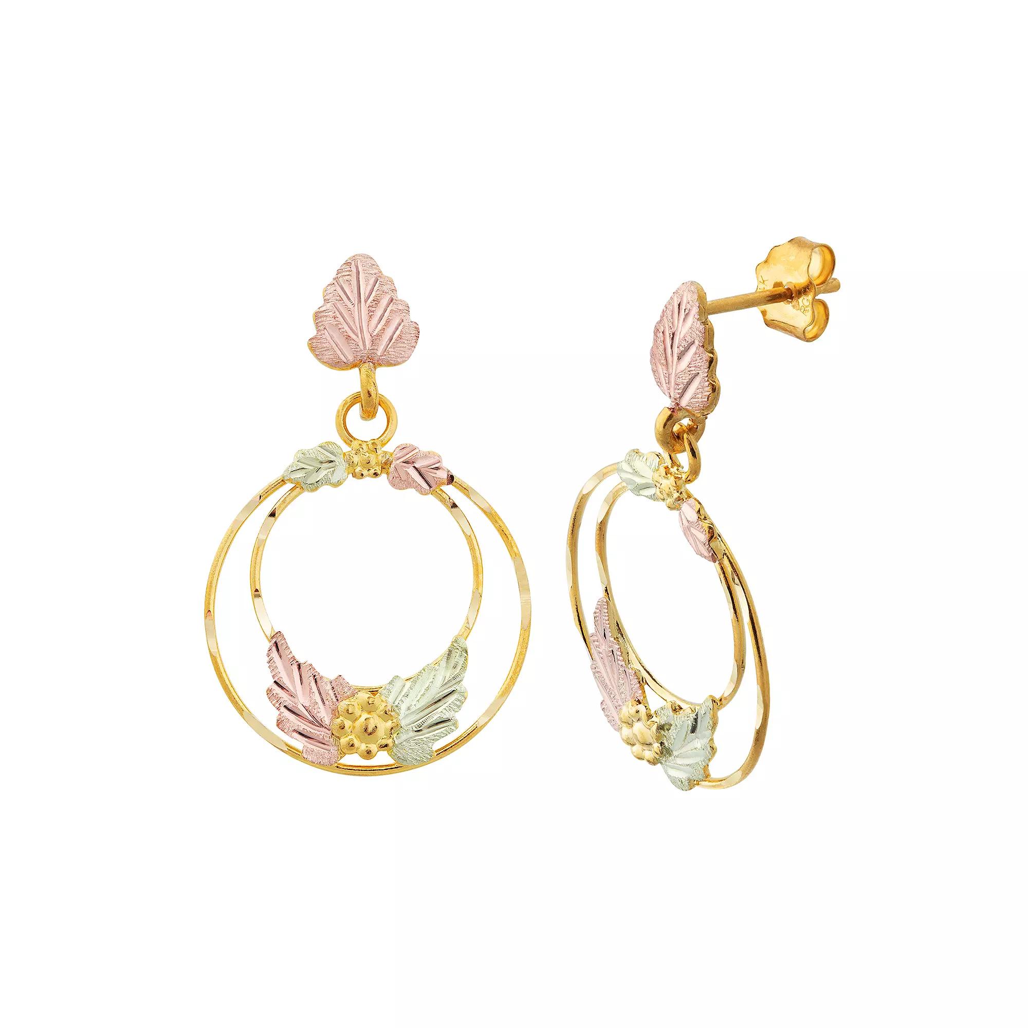 Black Hills Gold Tri-Tone Hoop Drop Earrings, Women's, 10k Gold Product Image