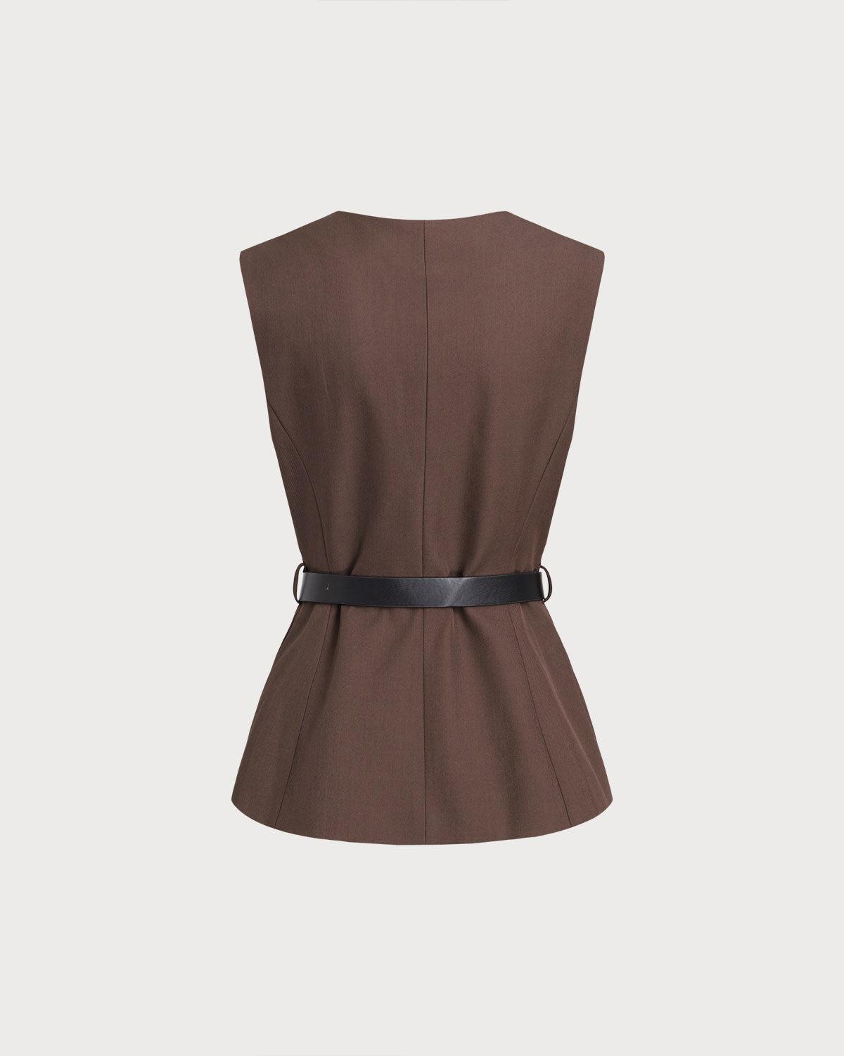 Brown Round Neck Button Vest Product Image