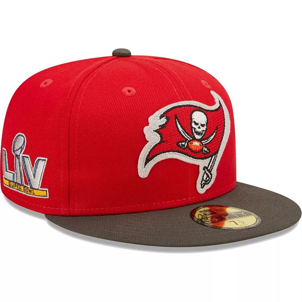 Men's New Era Red/Pewter Tampa Bay Buccaneers Super Bowl LV Letterman 59FIFTY Fitted Hat,  Product Image
