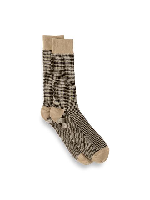 Houndstooth Cotton Blend Sock - Dark Khaki Product Image