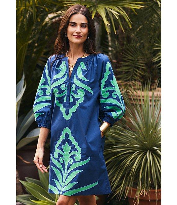 tyler boe Sara Printed Woven Split V-Neck Bracelet Sleeve Dolman Dress Product Image