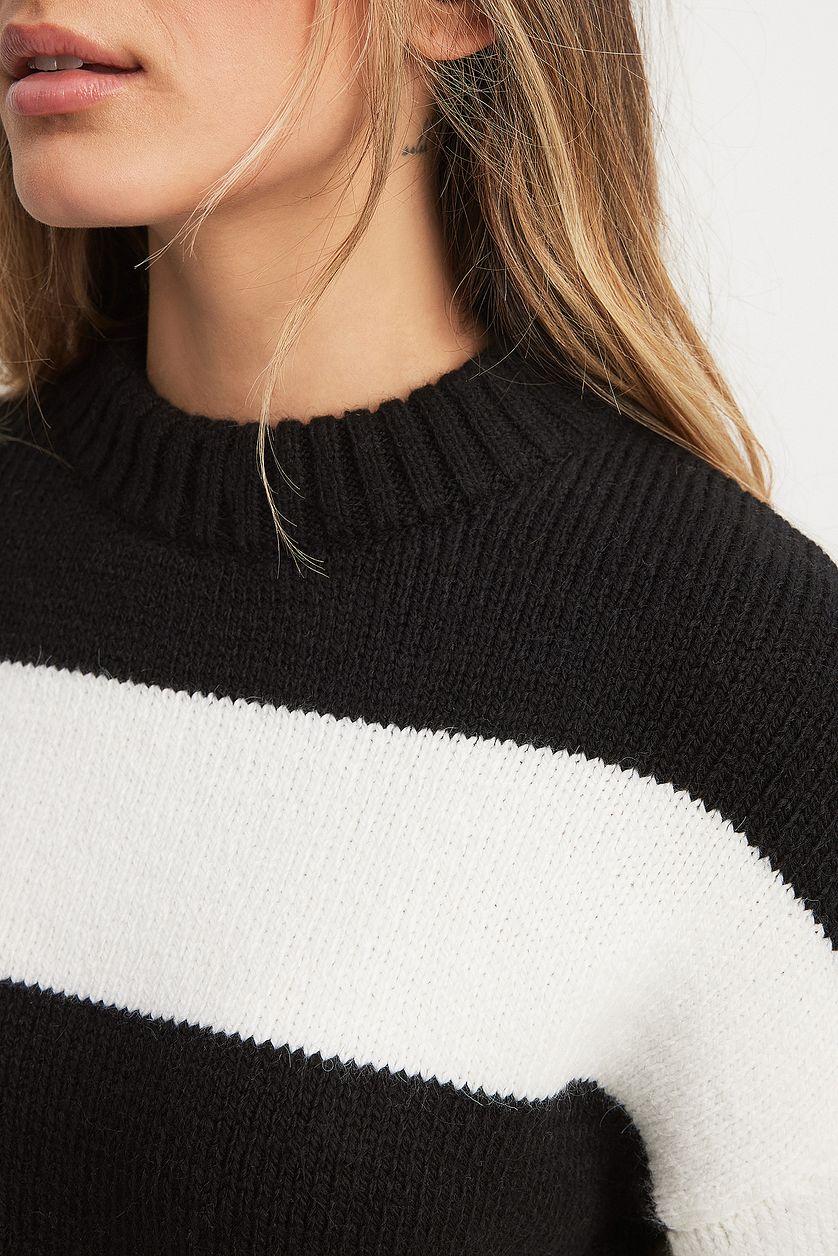 Round Neck Knitted Striped Sweater Product Image