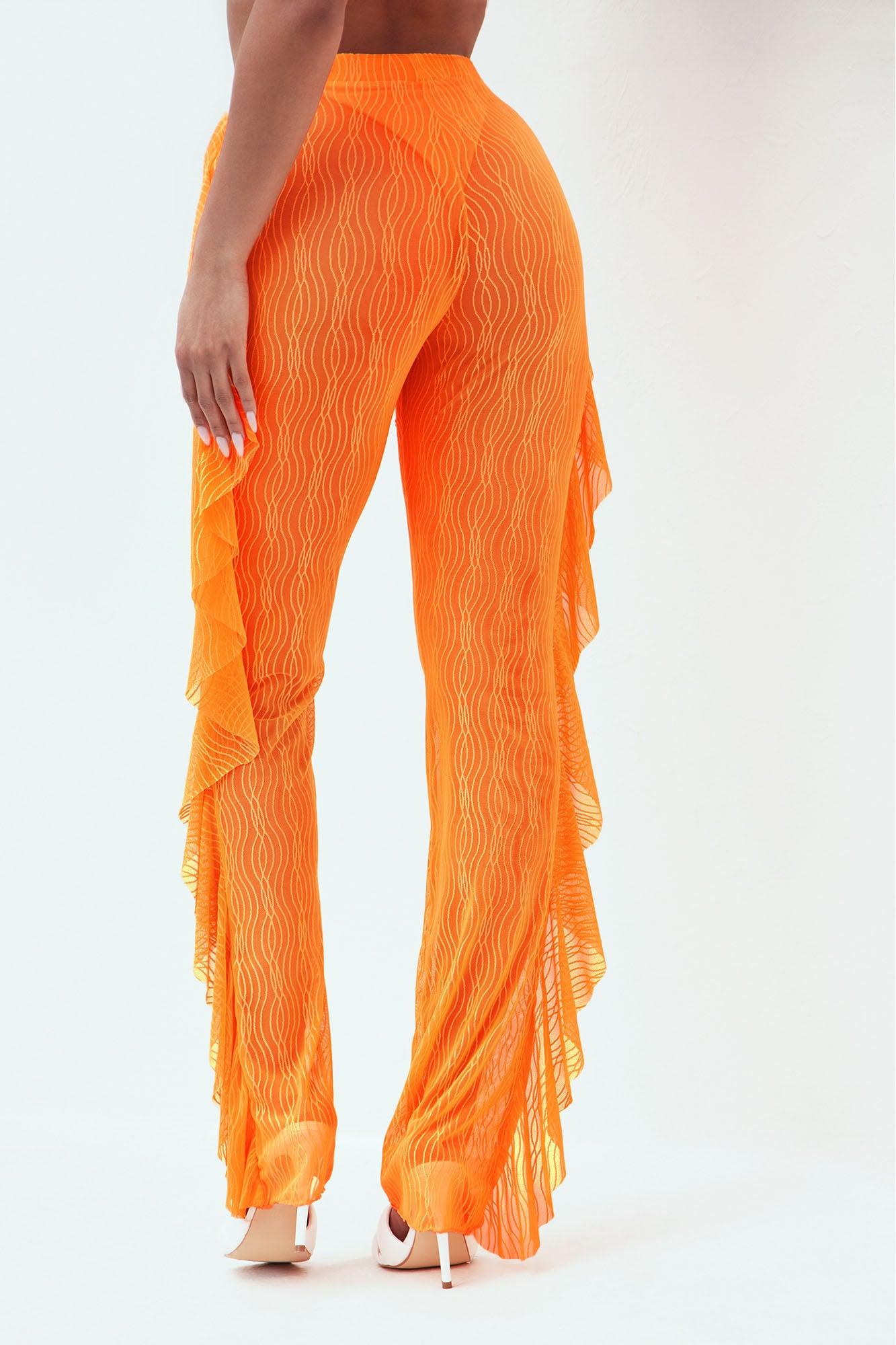 Sunshine See Through Ruffle Textured Mesh Cover Up Pants - Orange Product Image