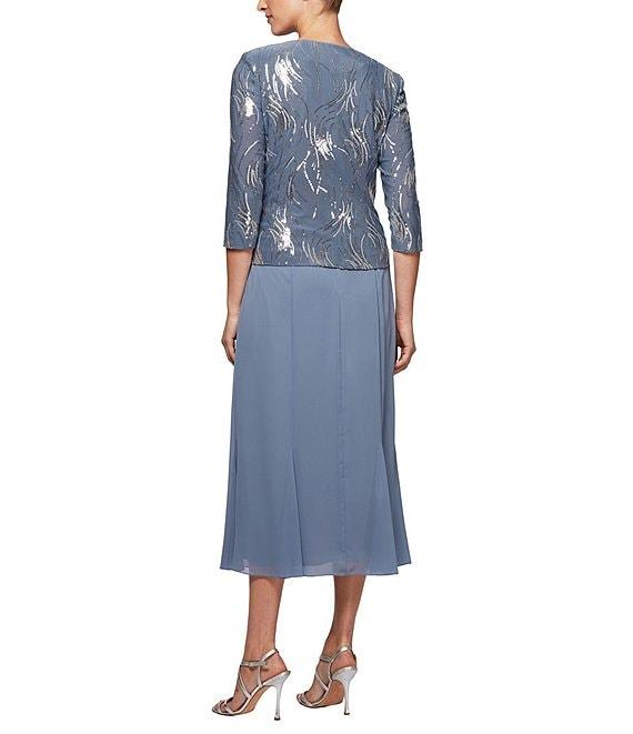 Alex Evenings Square Neck 3/4 Sleeve Sequin Chiffon 2 Piece Jacket Dress Product Image