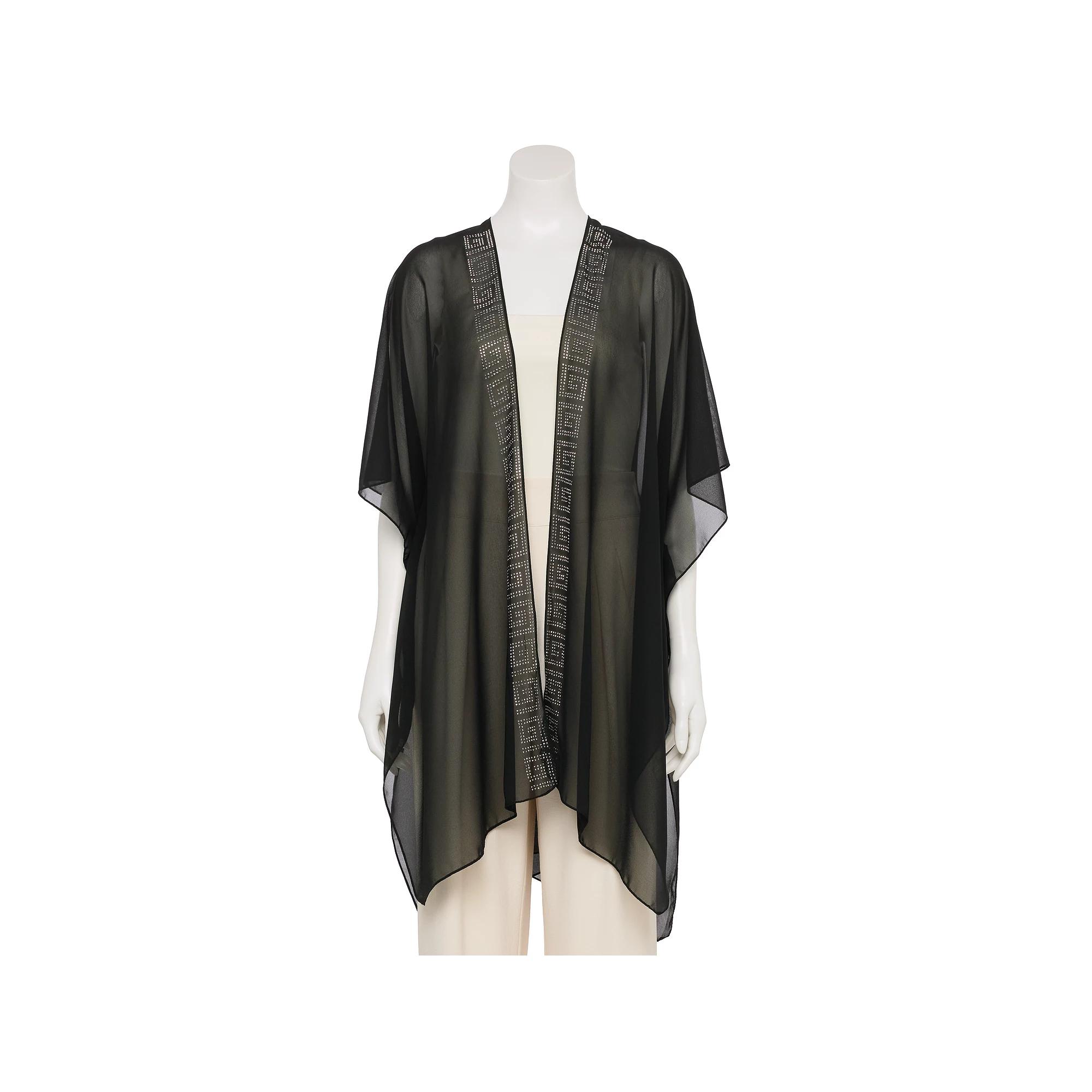 Women's CHARLOTTE DANIEL Greek Rhinstone Collared Kimono, Black Product Image