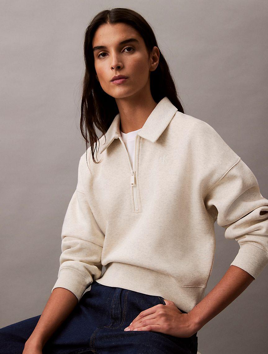 Calvin Klein Womens Archive Logo Fleece Quarter Zip Mock Neck Sweatshirt - Grey Product Image