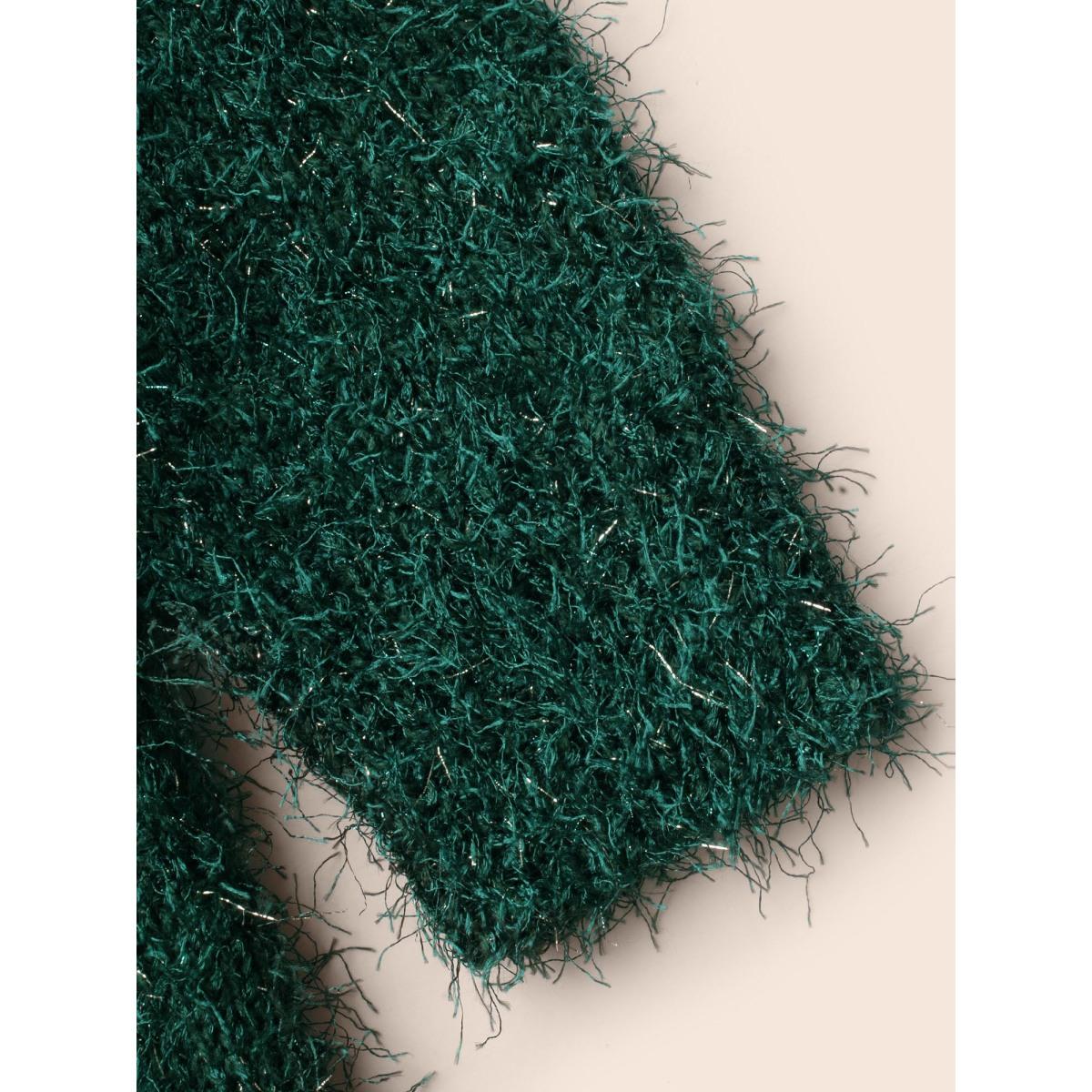 Plus Size Shimmery V-neck Button-Front Cardigan DarkGreen Women Cocktail Loose Long Sleeve Party Cardigans BloomChic 28/5X Product Image