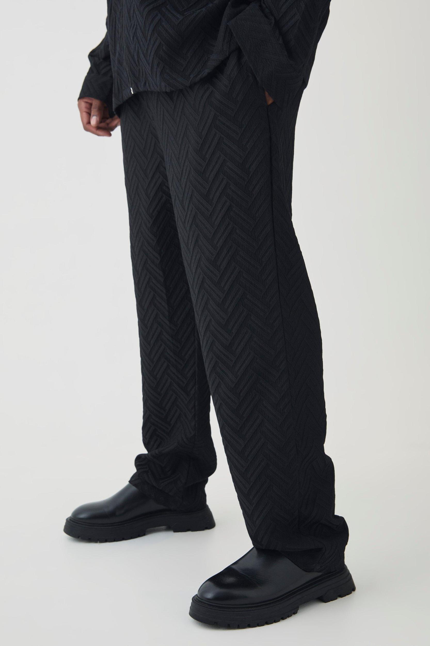 Plus Tonal Geo Smart Straight Pants | boohooMAN USA Product Image