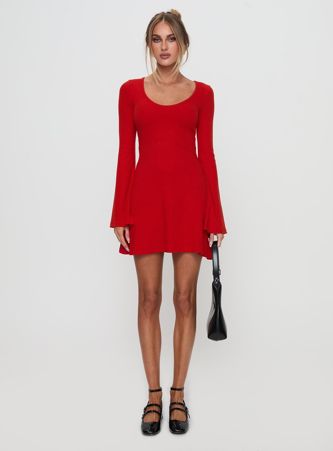 Best Interest Long Sleeve Mini Dress Red Product Image
