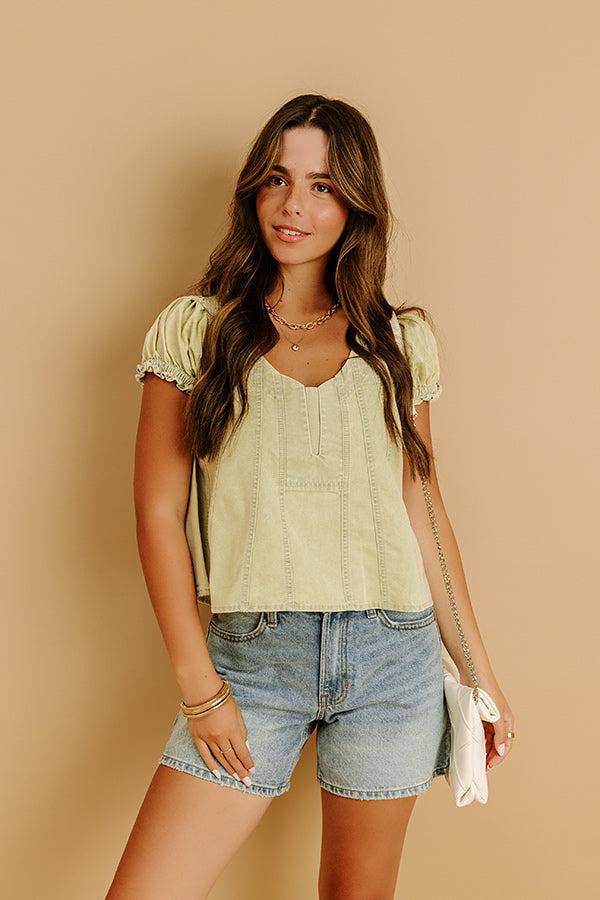 Metropolitan Muse Chambray Top in Sage Product Image