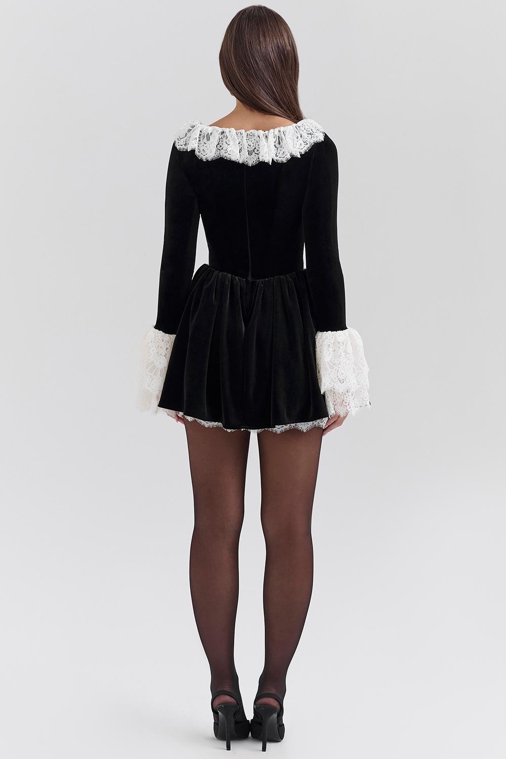 Czarina  black velvet lace trimmed mini dress - sale Product Image