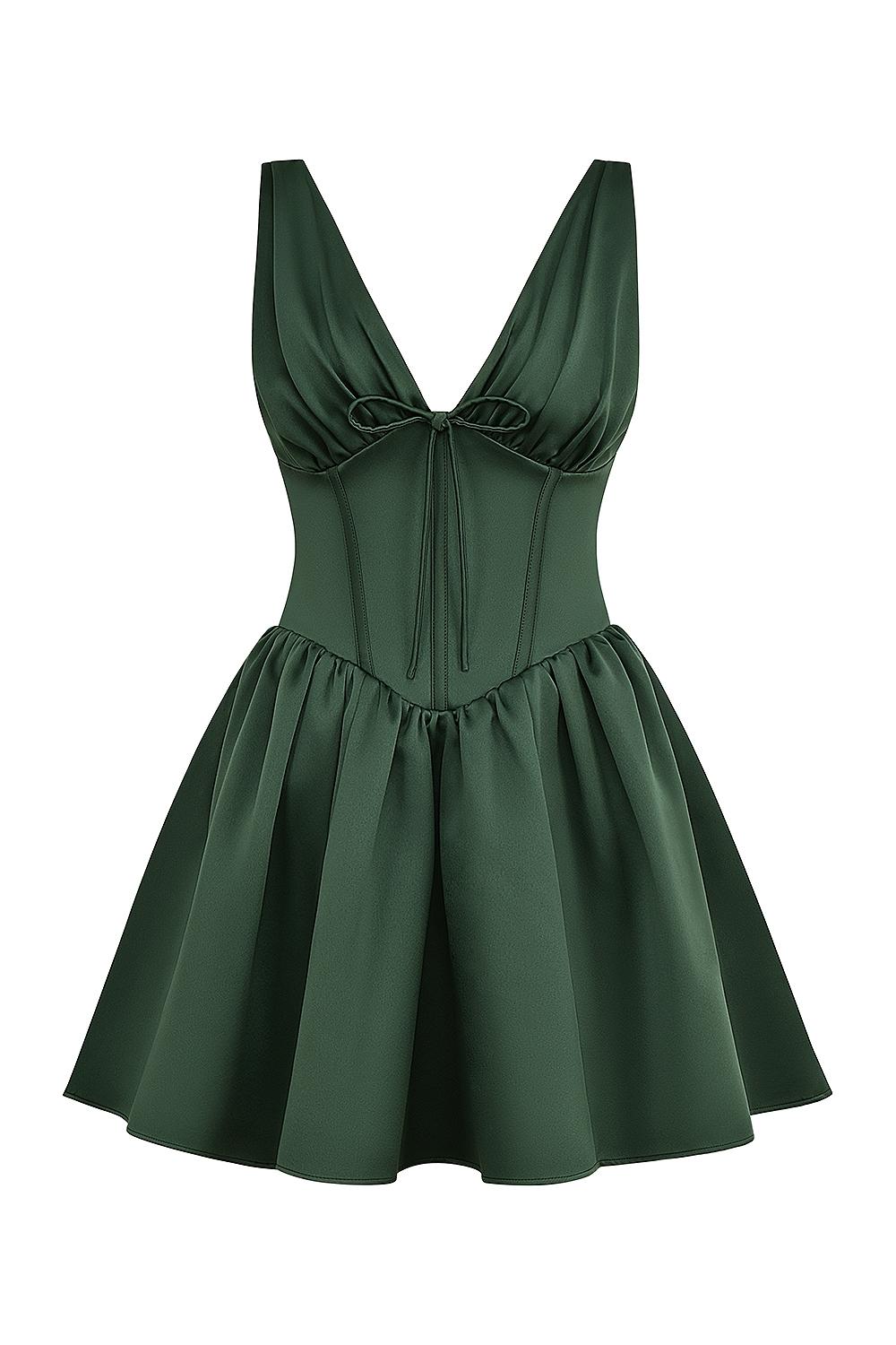 Emmeliette  forest green satin mini dress Product Image