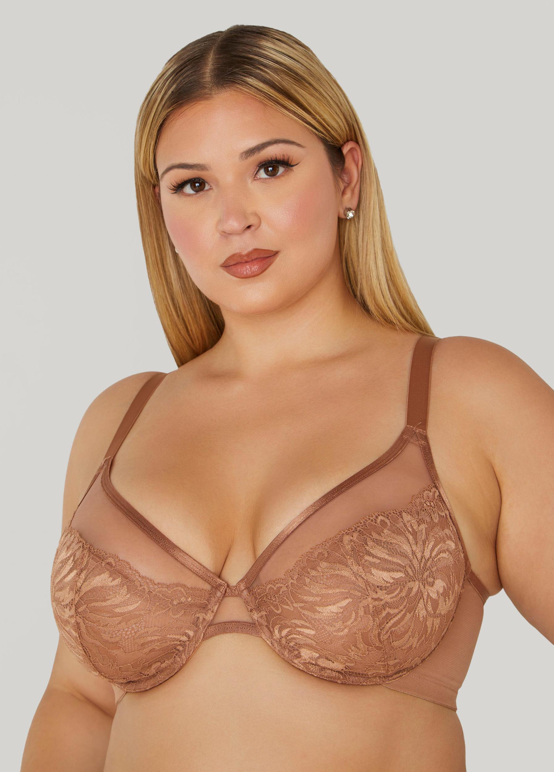 Plus Size Lace Paneled Mesh Underwire Bra Ashley Stewart Product Image