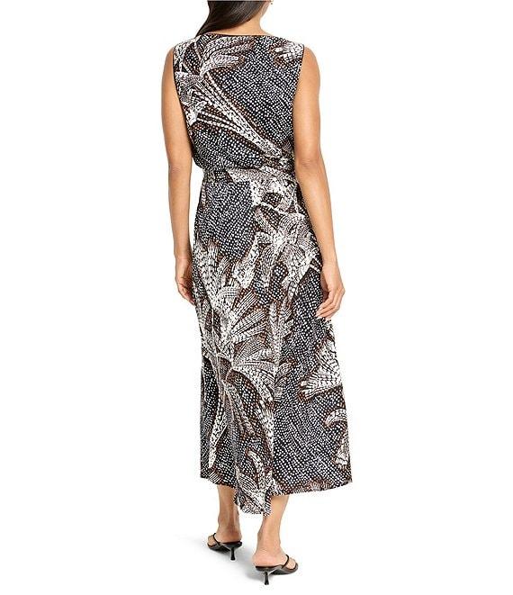 NIC + ZOE Bianca Palms Print Boat Neck Sleeveless Blouson Dress Product Image