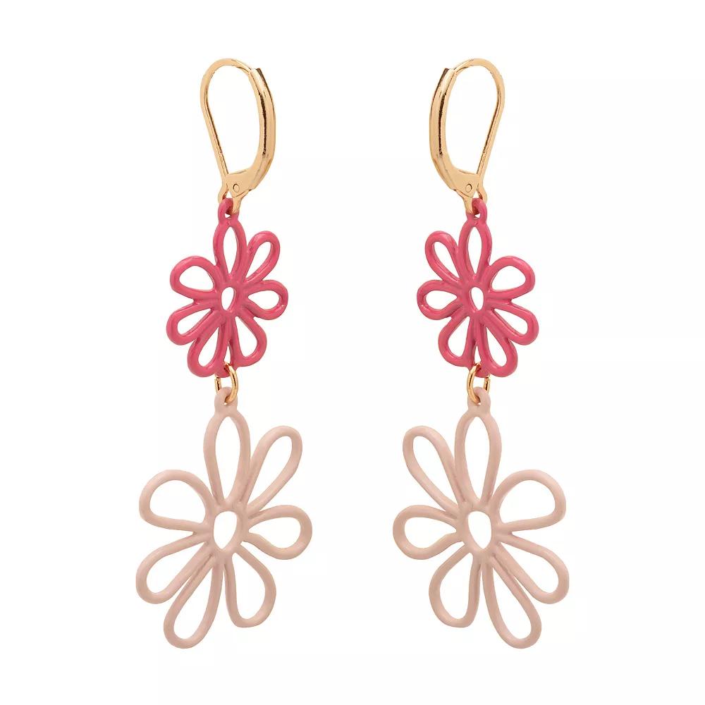 LC Lauren Conrad Two Tone Wire Flowers Double Drop Earrings, Women's, Pink Product Image