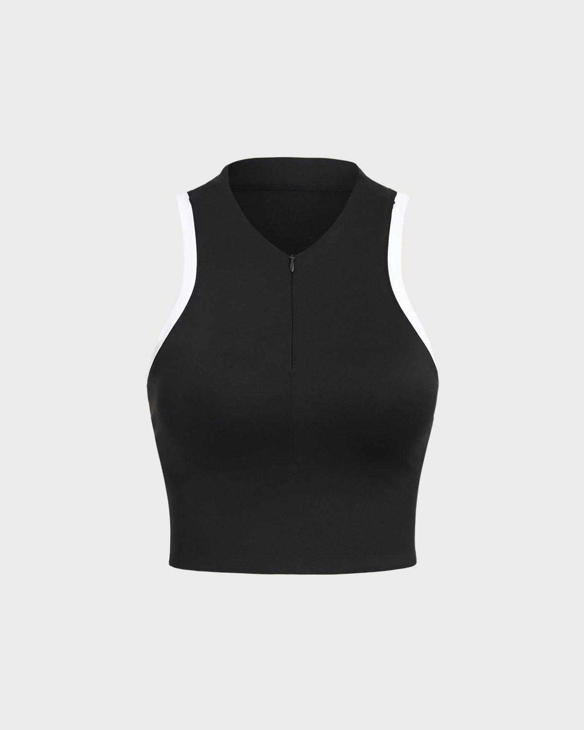 Black Round Neck Zipper Yoga Tank Top - Light Support Product Image