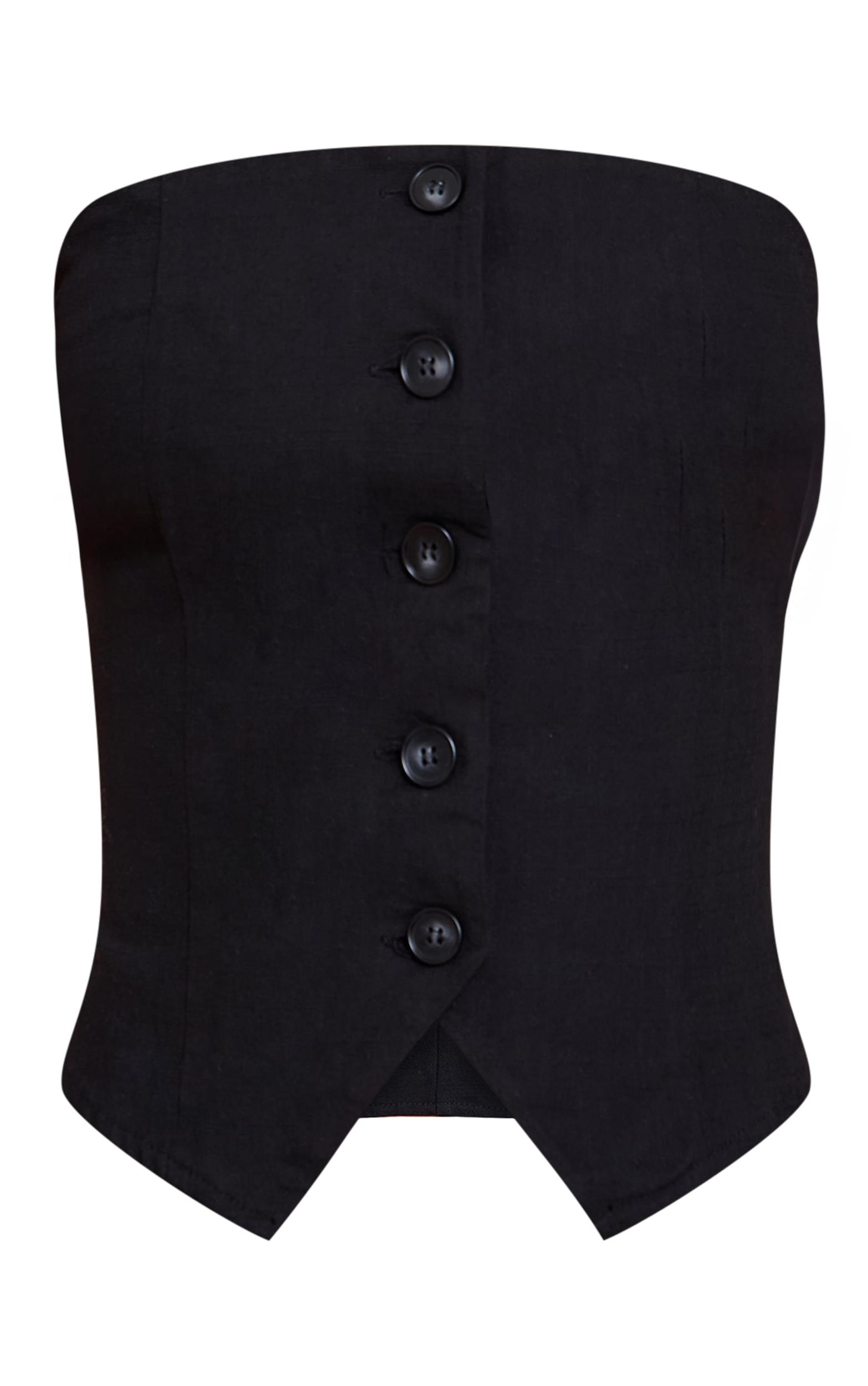 Petite Black Woven Bandeau Button Up Top Product Image