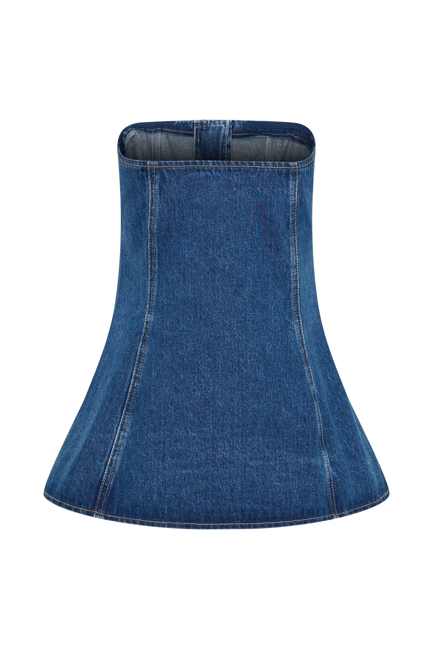 Lennox Strapless Long Line Button Top - Dark Blue Product Image